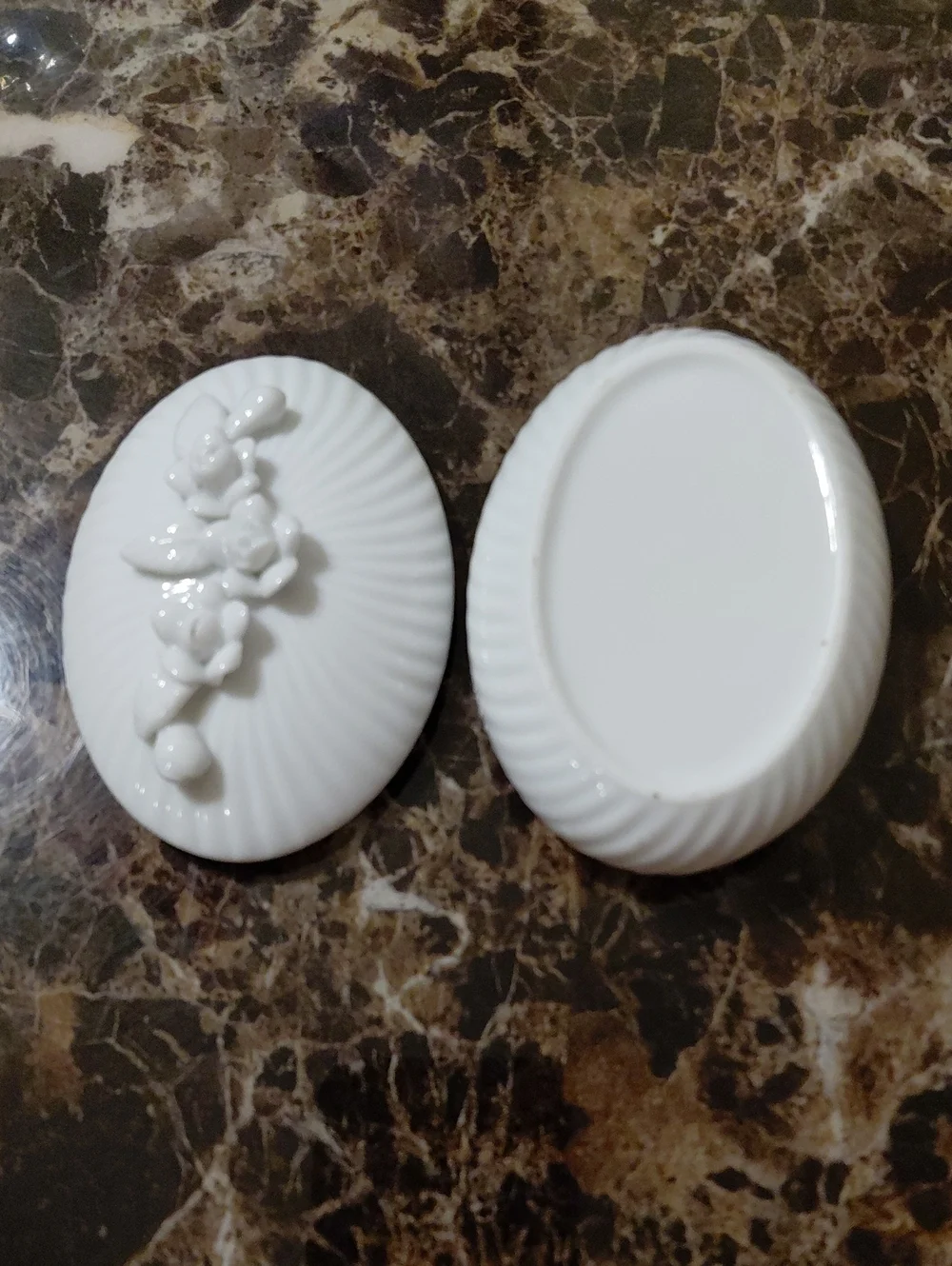 Vintage White Porcelain Rose Trinket Box